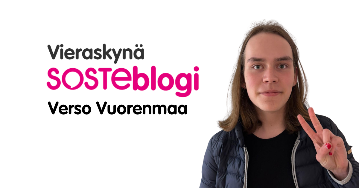 Mielenterveyttä edistävä nuori aktiivi Verso Vuorenmaa SOSTEblogin Vieraskynän kirjoittajakuvassa.