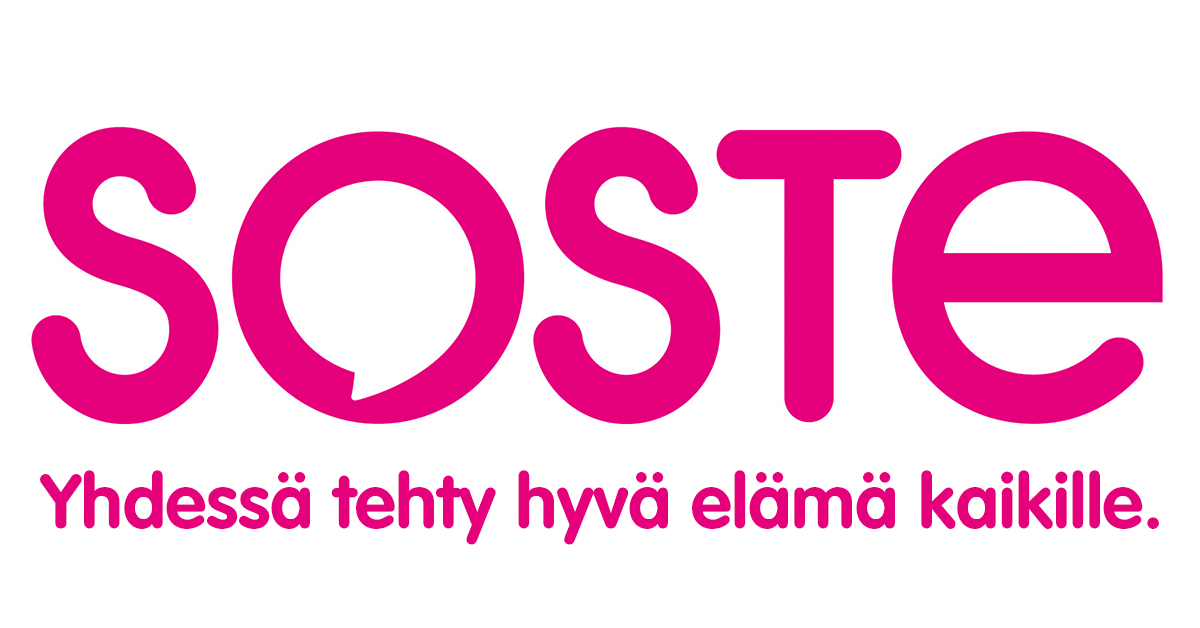 SOSTE logo jonka alla teksti Yhdessä tehty hyvä elämä kaikille.