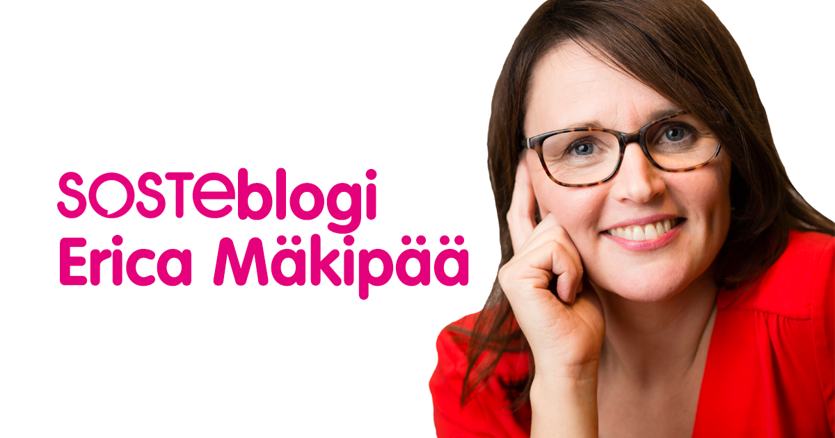 Kuvassa hymyilee Erica Mäkipää, vieressä lukee hänen nimensä ja sana SOSTEblogi.