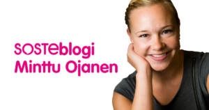 Kasvokuvassa hymyilee Minttu Ojanen, vieressä lukee hänen nimensä ja sana SOSTEblogi.