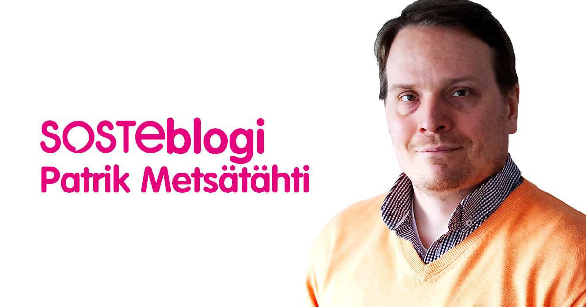 Patrik Metsätahti rintakuvassa, vieressä lukee hänen nimensä ja sana SOSTEblogi.