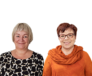 Kuvassa hymyilevät Eliina Pajula ja Merja Mäkisalo-Ropponen.