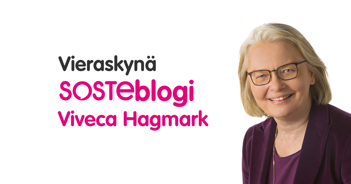 Viveca Hagmark katsoo hymyillen kameraan, vieressä lukee hänen nimensä ja sanat Vieraskynä, SOSTEblogi.