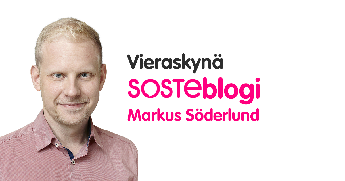 Rintakuvassa Markus Söderlund, vieressä lukee hänen nimensä ja sanat Vieraskynä, SOSTEblogi.