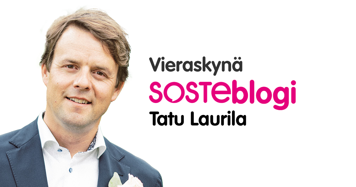 Rintakuvassa hymyilee Tatu Laurila, vieressä lukee hänen nimensä ja sanat Vieraskynä, SOSTEblogi.