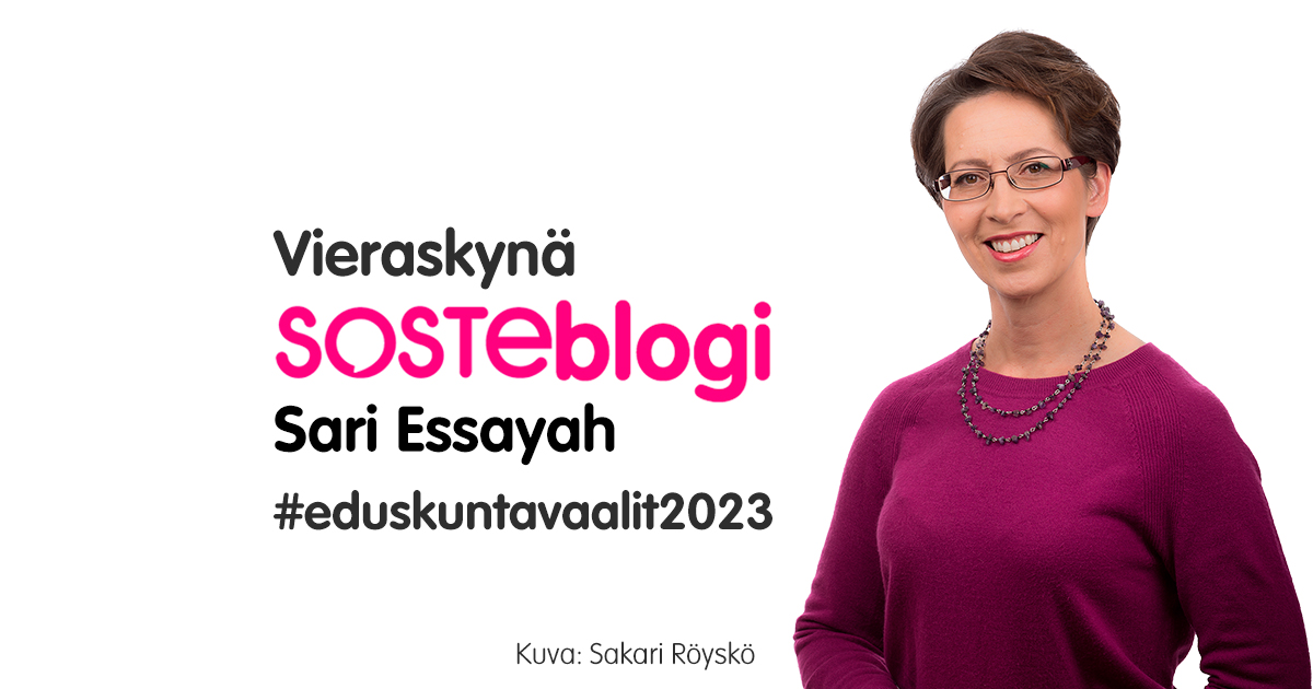 Sari Essayah on kirjoittanut Vieraskynä SOSTEblogin eduskuntavaaleista. Valokuvan hänestä on ottanut Sakari Röyskö.