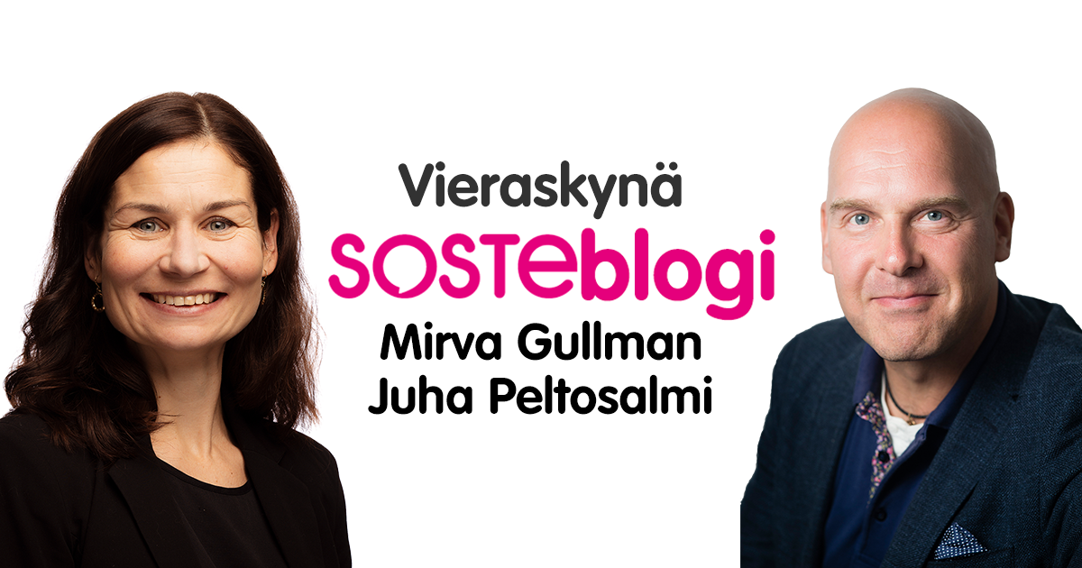 SOSTEblogin kirjoittajakuva Digi- ja väestötietoviraston erityisasiantuntijasta Mirva Gullmanista ja SOSTEn tutkijasta Juha Peltosalmesta.