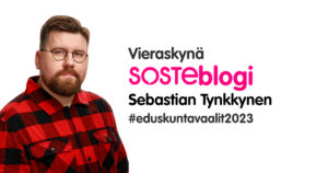 Sebastian Tynkkynen on kirjoittanut Vieraskynä SOSTEblogin. Kuvan vieressä on myös tunniste #eduskuntavaalit2023.