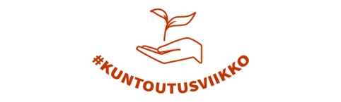 Kuntoutusviikon logo, jossa punaisella aihetunniste Kuntoutusviikko ja sen päällä käsi ja kasvinverso.