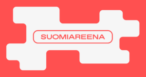 SuomiAreenan logo, jossa lukee SuomiAreena laatikkomainen kehys, joka on oranssi
