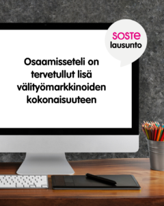 Kuvituskuva, jossa on näyttö, jossa lukee: Osaamisseteli on tervetullut lisä välityömarkkinoiden kokonaisuuteen.